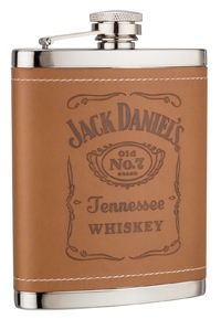 Jack Daniel's Stainless Steel Flask with Brown Leatherette Cover