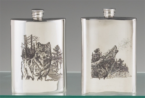 JAMES MEGER PEWTER TIMBER WOLF FLASK
