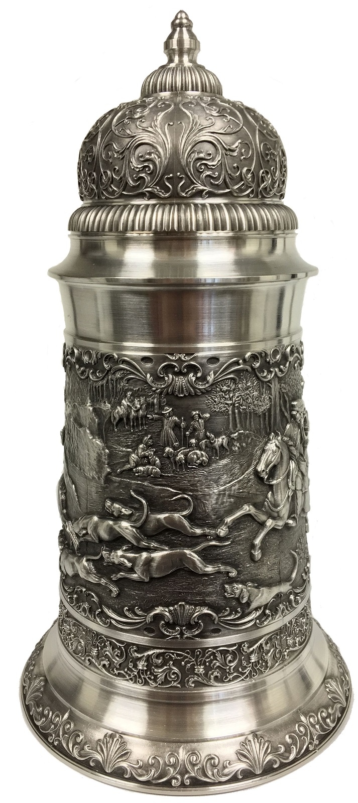 Deer Hunters with Dogs Relief German Pewter Beer Stein 1.75 L Made in Germany