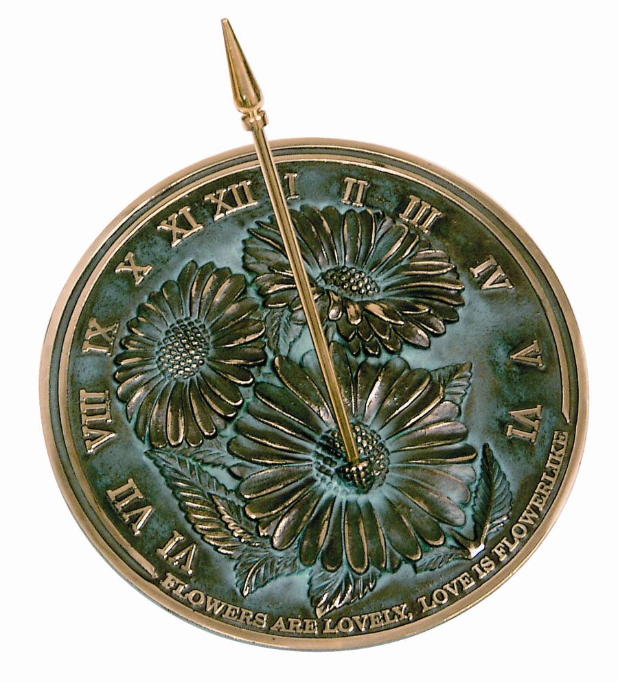 Brass Flowers Sundial (Solid Brass w/Verdigris Highlights)