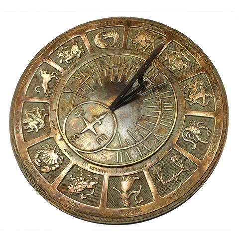 Brass Zodiac Sundial (Solid Brass w/Patina Highlights) Brass Zodiac Sundial (Solid Brass w/Patina Highlights)
