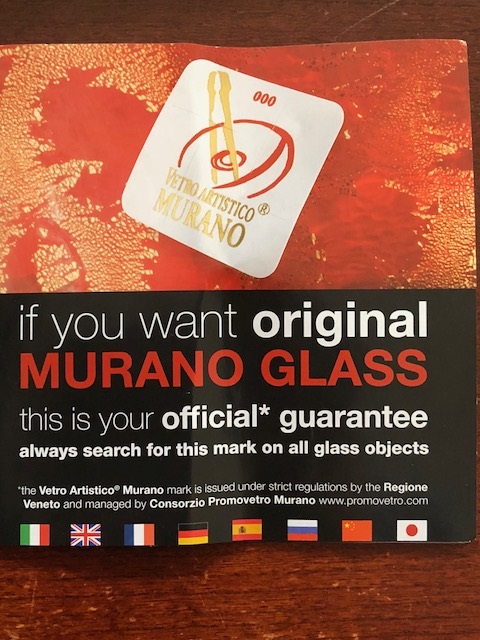 Original Certificate of our Murano Glass we Sell