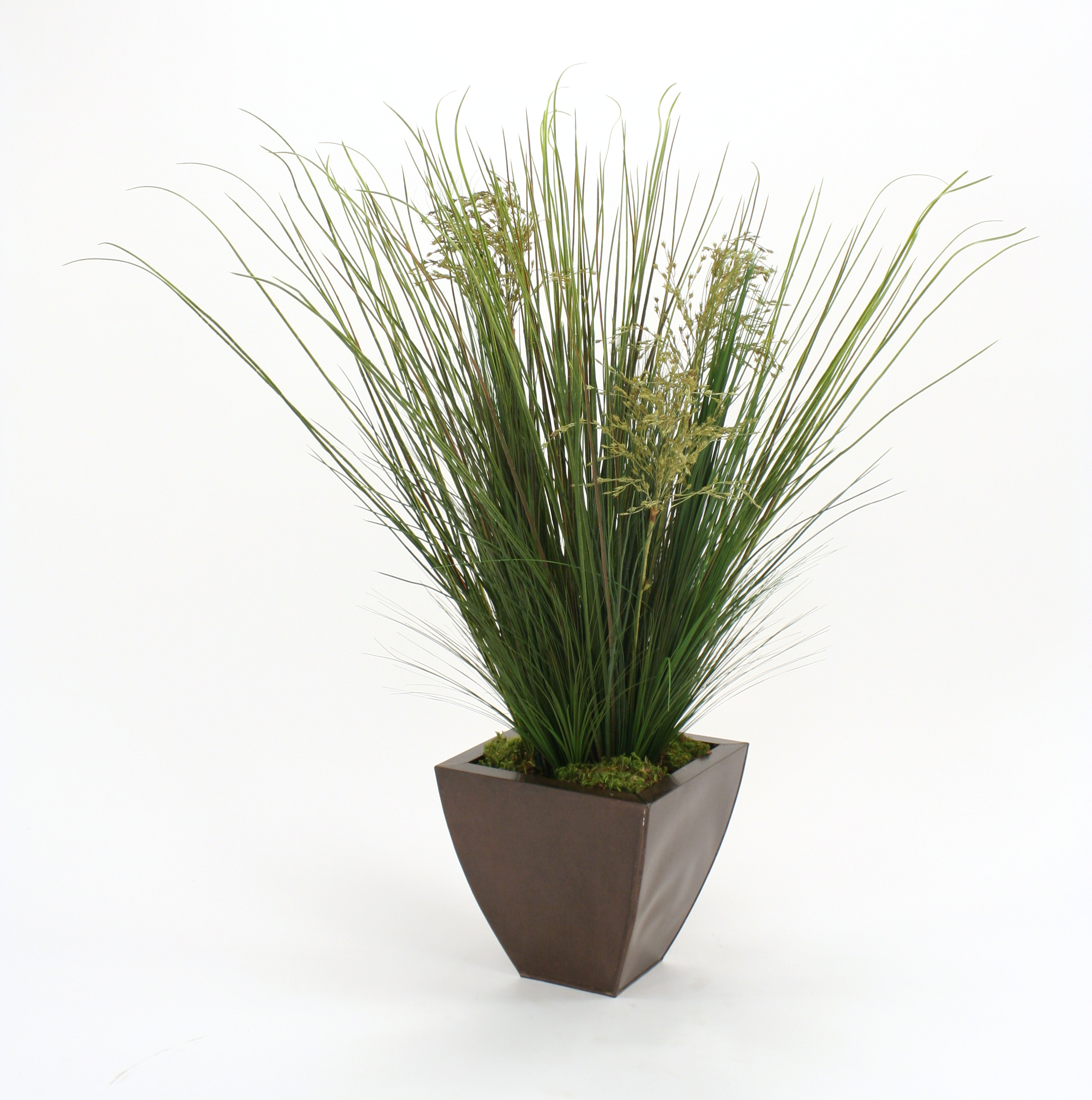 Mixed Silk Grasses in Small Square Copper Metal Planter Free Shipping