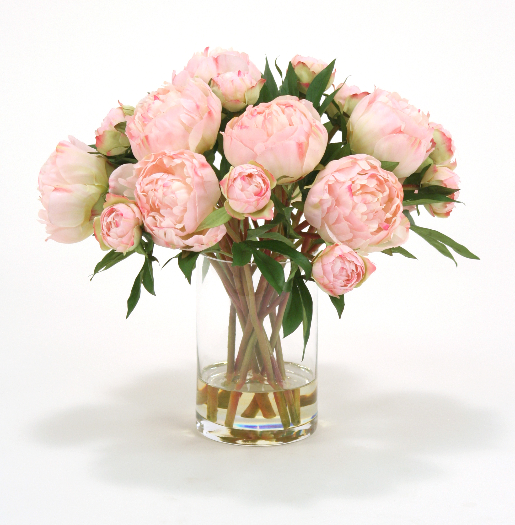 Waterlook ® Silk Pink Peonies in Clear Glass Cylinder Vase