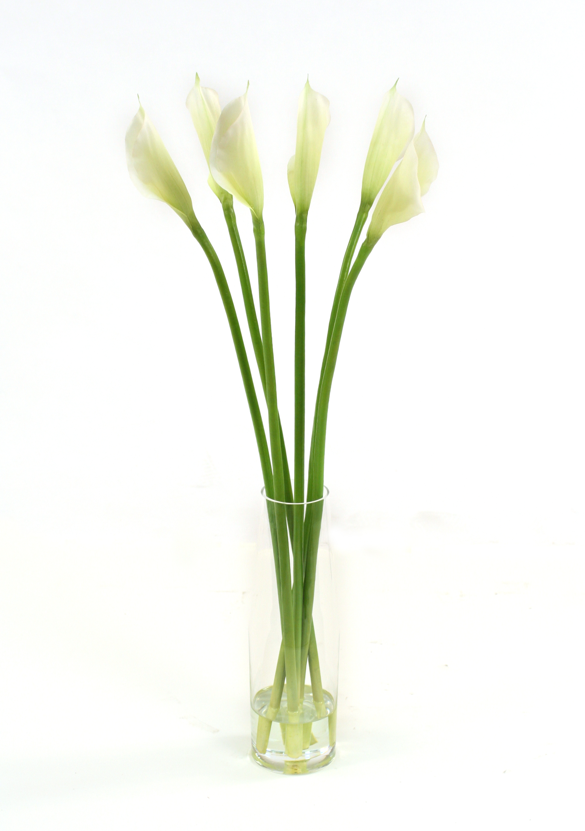 Waterlook ® Silk White Calla Lilies in Tall Inverted Glass Vase Free