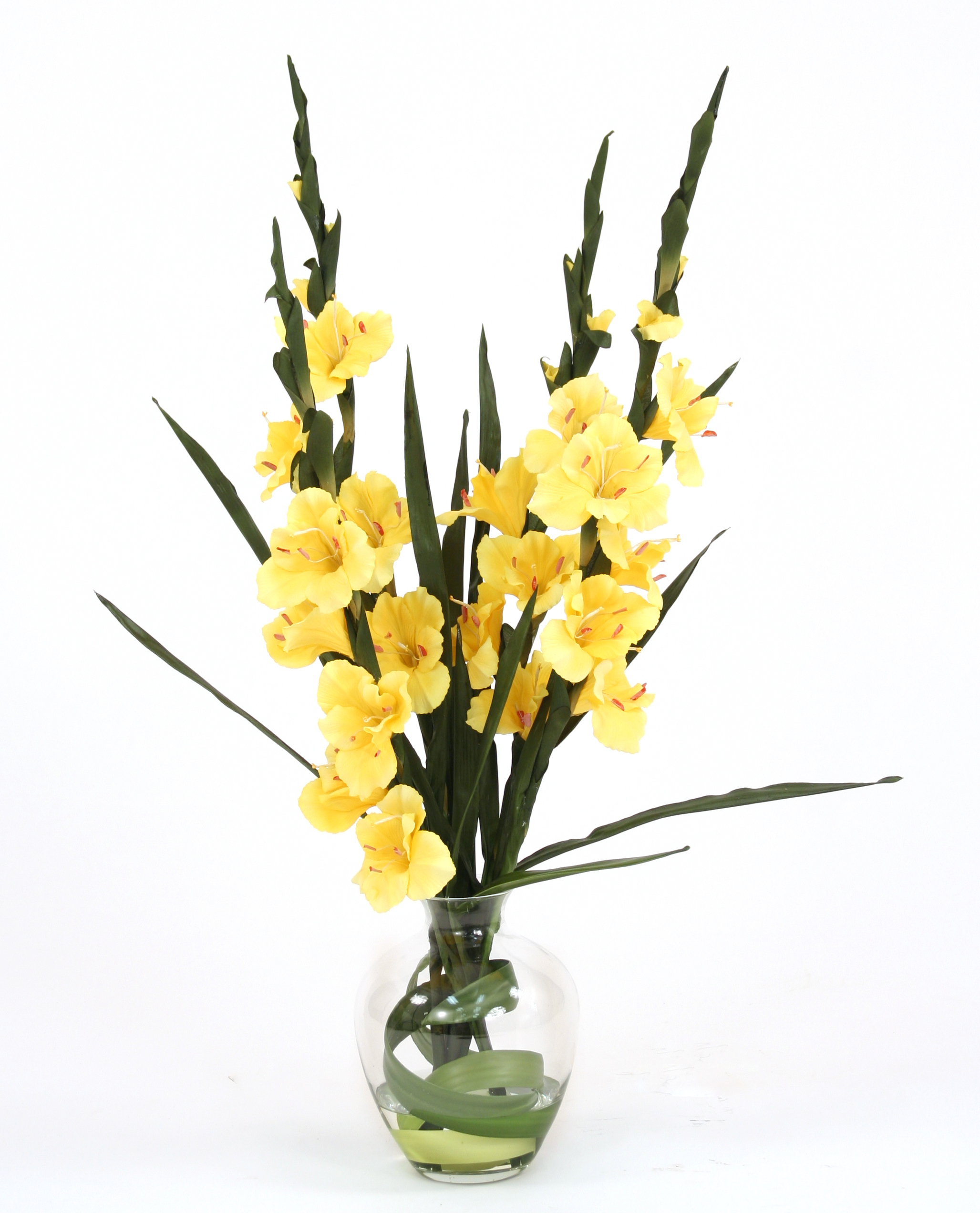 Waterlook ® Silk Blade Wrapped Yellow Gladioli in a Clear Glass Ginger