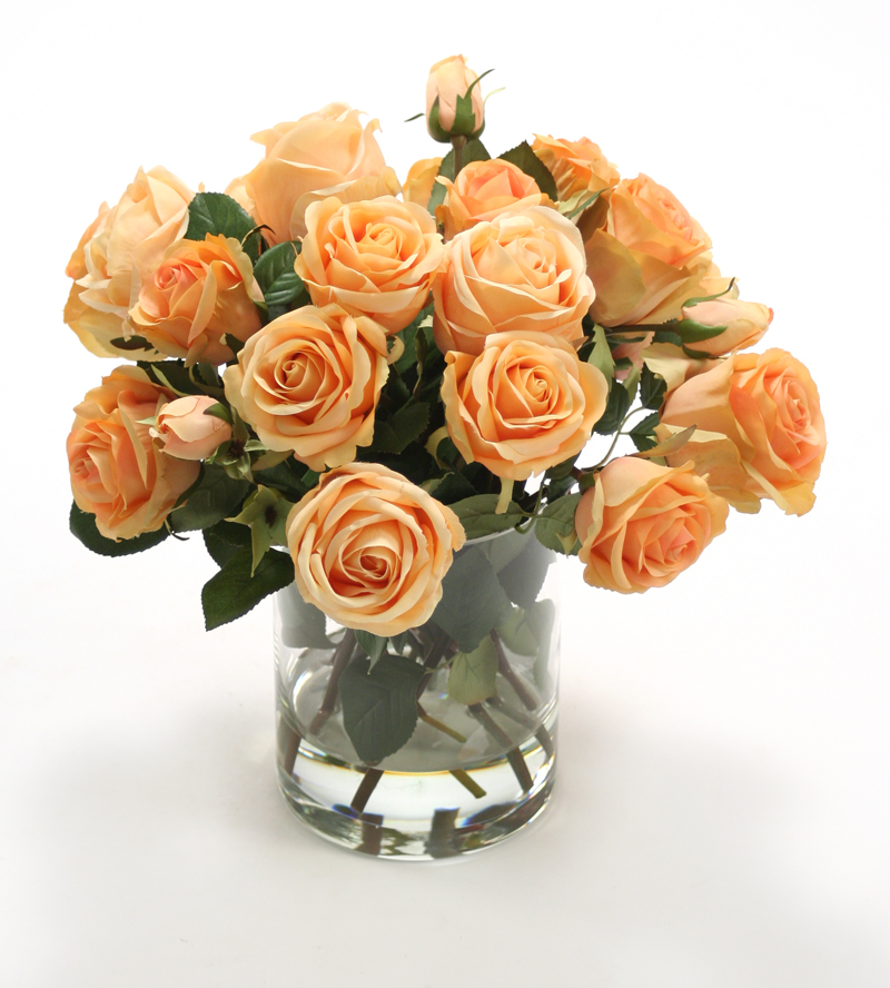 Waterlook ® Silk Peach Roses in a Clear Glass Cylinder