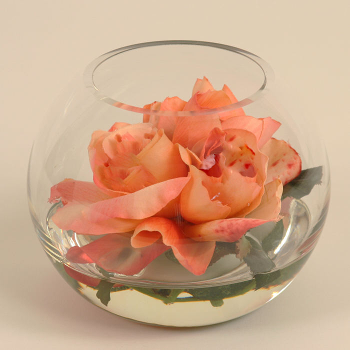 Waterlook ® Silk Sunset Rose Floating in a Small Glass Bowl