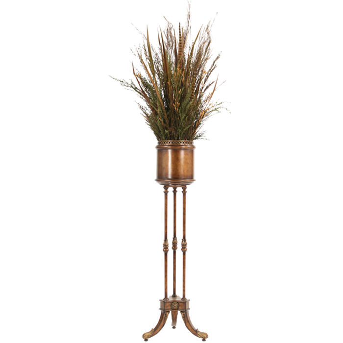 Dried Greenery - Grass, Reed, Palm and Feather Mix in a Golden Tortoise Plant Stand