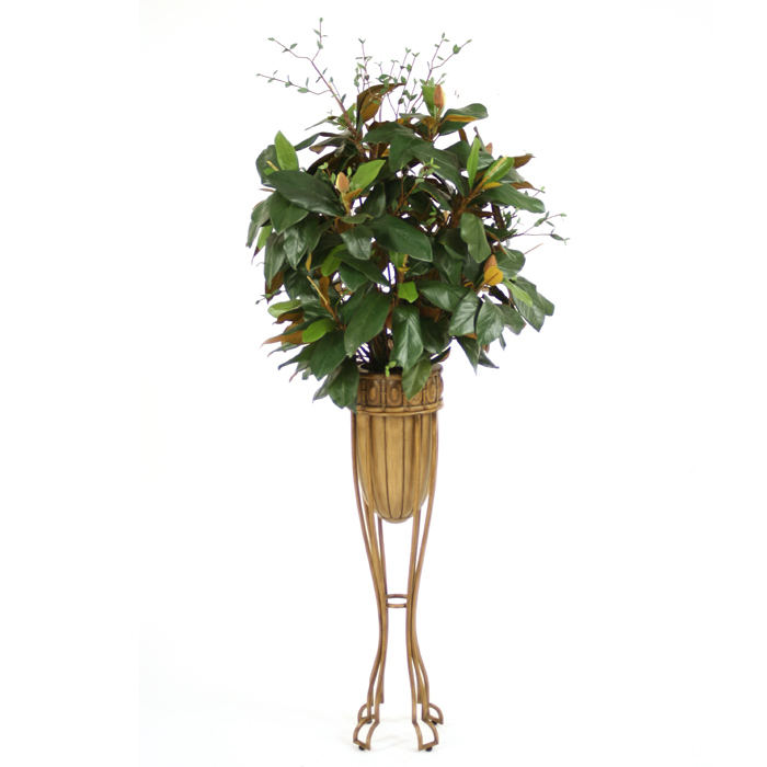 Silk Magnolia Branches in a Burlywood Atlantis Floor Urn and Iron Stand ...