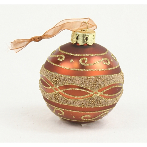 Ornament - 3' Gold Beaded Burnt Sienna Glass Ball (Pack of 6; 24/cs)