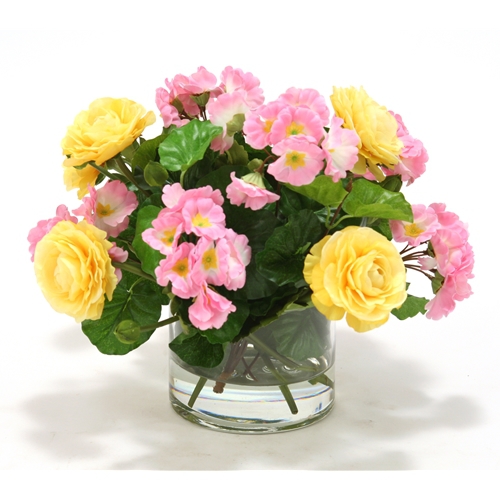 Waterlook ® Pink Primrose and Yellow Ranunculus in Cylinder Glass
