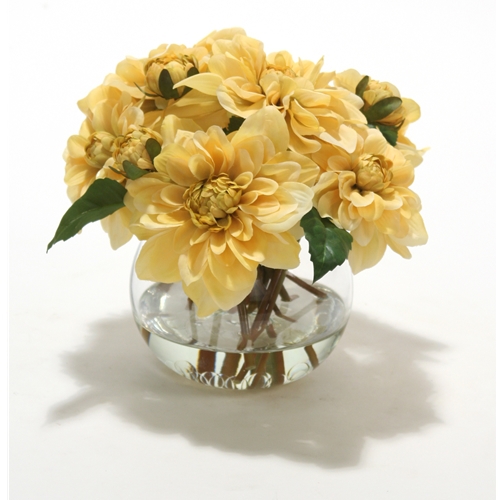 Waterlook ® Silk Cream-Gold Dahlia Nosegay in a Small Glass Bowl (Pack of 3)
