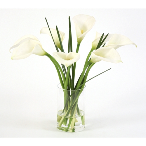 Waterlook ® Silk White Calla Lilies with Blades in a Glass Cylinder ...