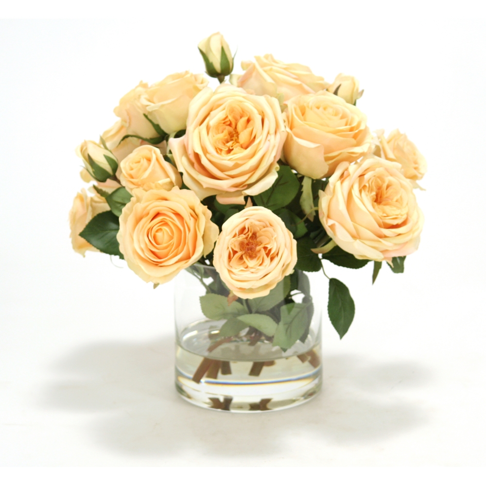 YELLOW ROSES IN ROUND GLASS CYLINDER