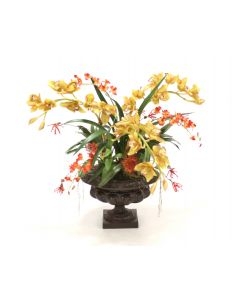 Orchid Garden in a Large Leather Ribbed Urn