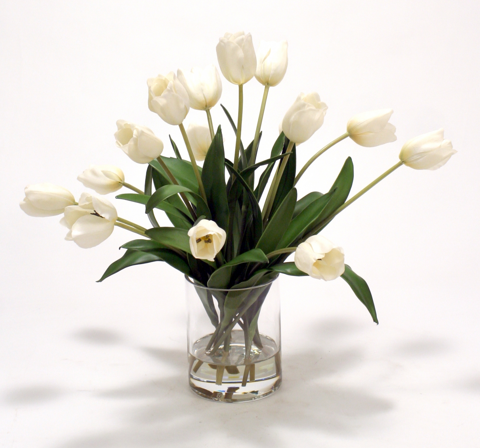 Waterlook Silk Tulips in Glass Cylinder Vase