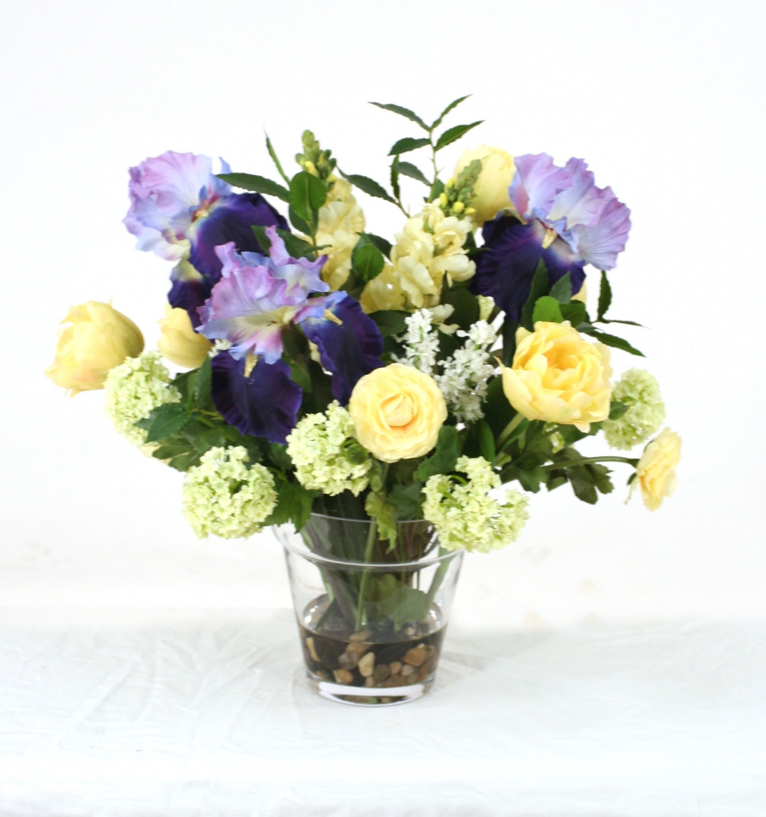 Waterlook (R) Blue, Ivory, Yellow, Green and Cream Mix In Glass Flower Pot Vase
