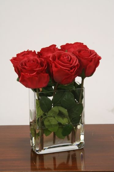 Waterlook (R) Red Roses in Clear Glass Vase