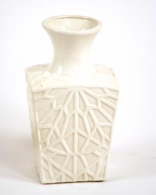 White Glazed Embossed Square Kira Vase