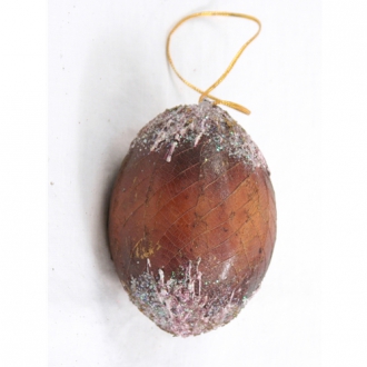 Ornament -  4' Artificial Iced Burgundy-Gold Hanging Egg (Pack of 12; 144/cs)