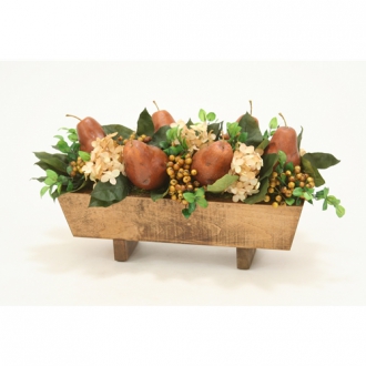 Silk Hydrangeas, Berries and Pears in Stained Rectangle Wood Box