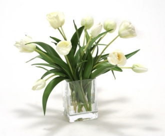 Waterlook (R) Elegant Ivory Tulips in Glass Vase