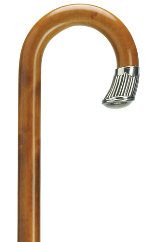 Maple crook handle cane with cherry finish and alpacca silver nose cap