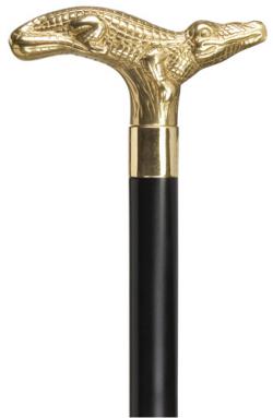 Alligator solid brass handle walking cane