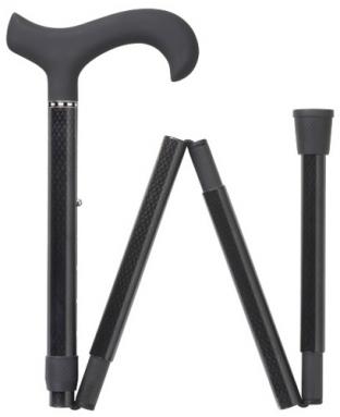 Men's Carbon Fiber derby folding cane with black soft touch handle