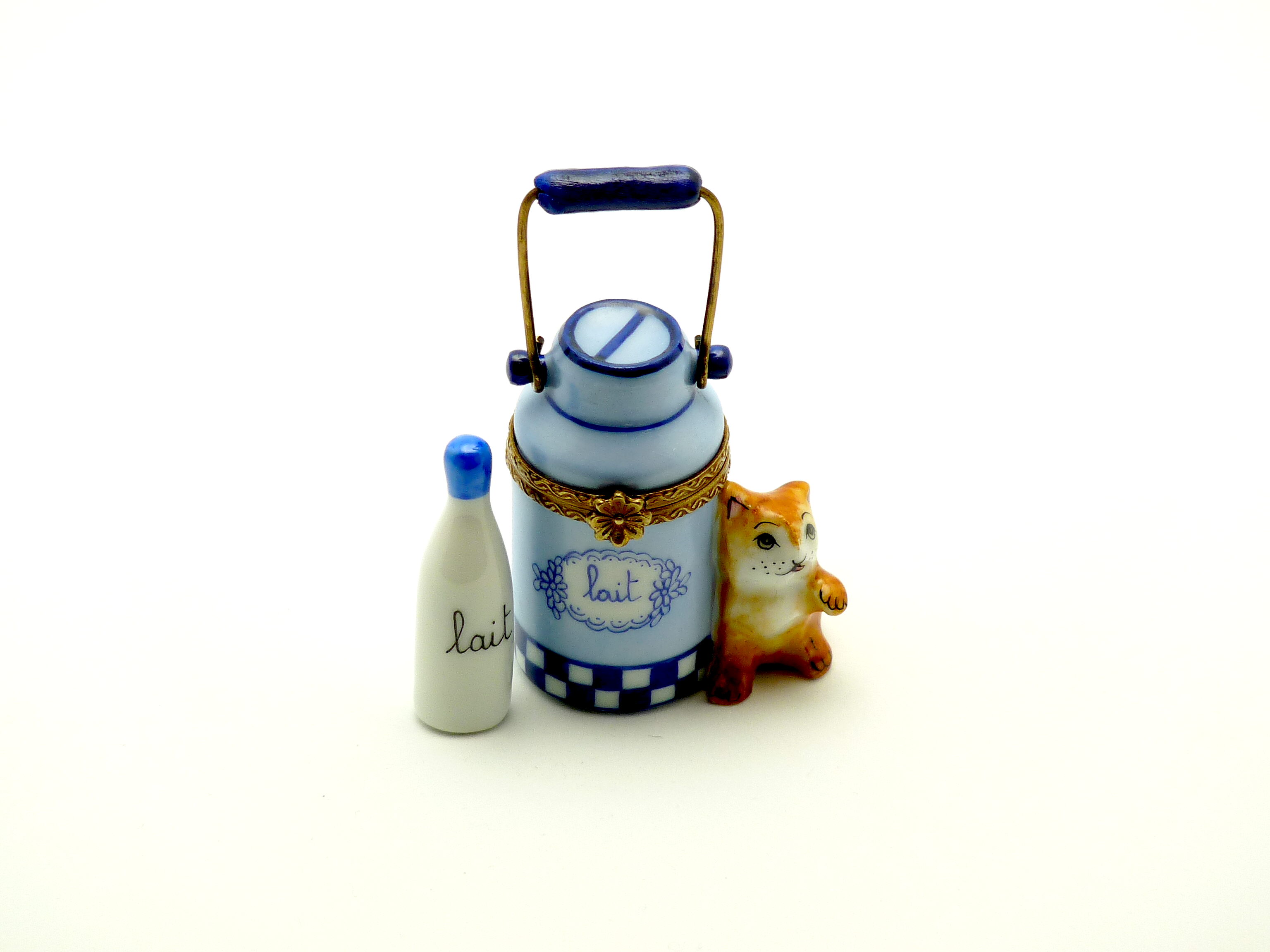 Milk can with cat & milk bottle