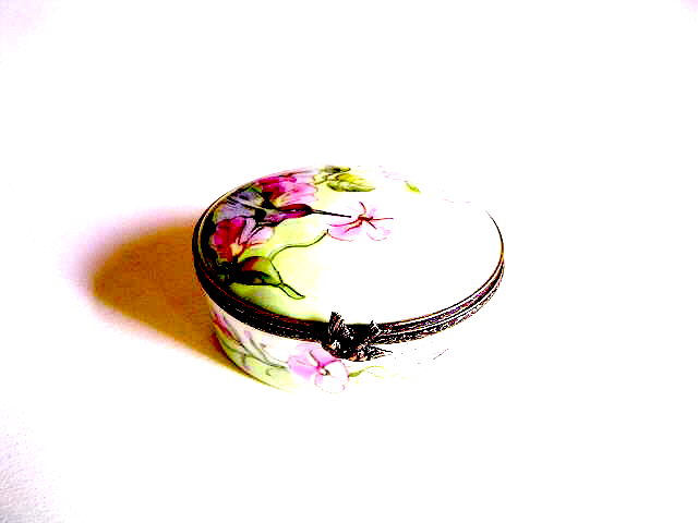 Oval box -Mornign glory with bird..3D bird inside