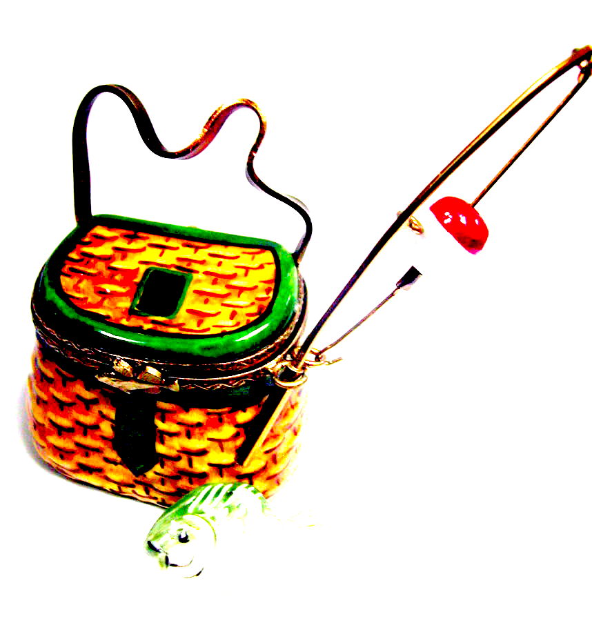 Fishing basket with rod & fish