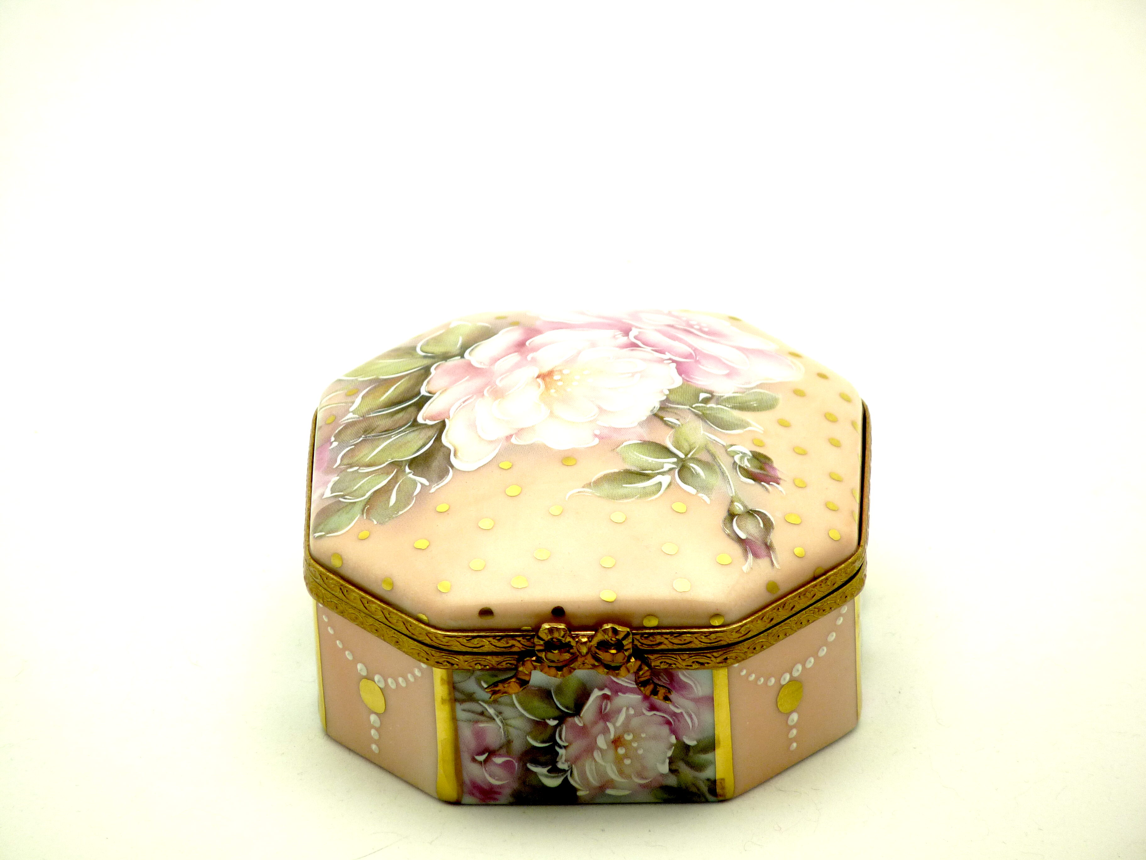 Octagonal peach roses with girl w/poupees portrait inside..Limited edition to 250, signed & numbered