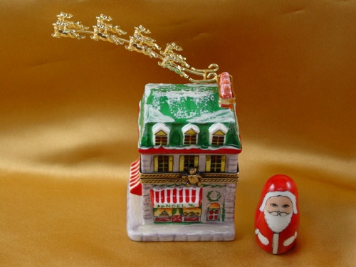 House with Santa and brass reindeer