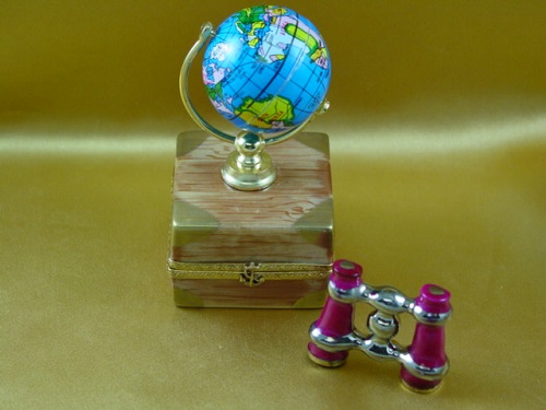 Globe with binoculars