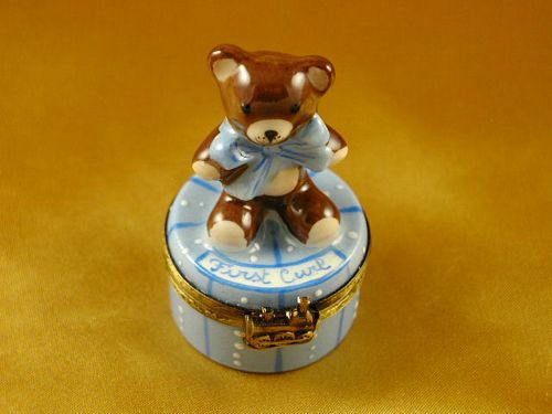 TEDDY W/BOW 1ST CURL BLUE