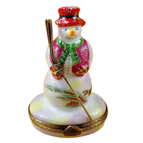 Snowman w/red hat & broom