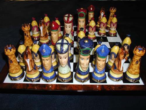 32 PIECE CHESS SET W/PORCELAIN BOARD