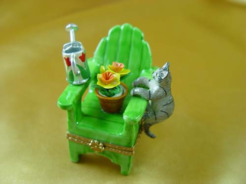 ADIRONDACK CHAIR W/CAT- WATERING CAN AND PLANT