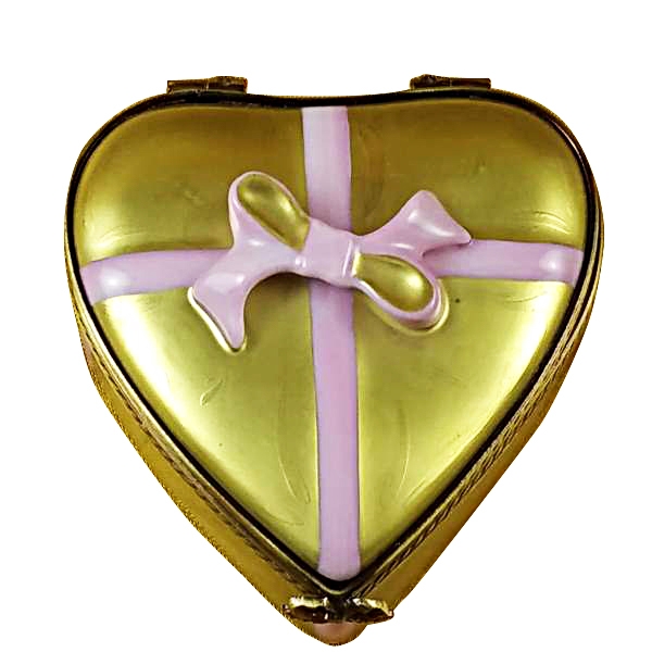 GOLD HEART W/PINK BOW & CHOCOLATES