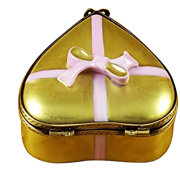 GOLD HEART W/PINK BOW & CHOCOLATES