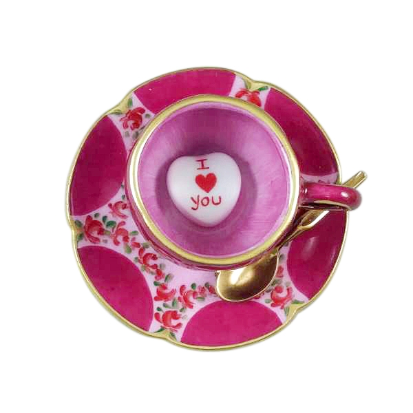 Valentines LOVE Tea Cup w/ Spoon and Heart Sugar Cube