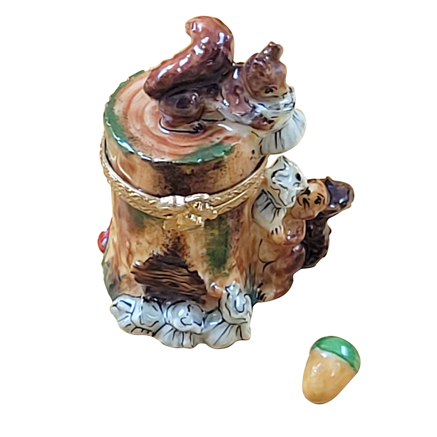 Two Squirrels On Tree Trunk With Removable Acorn