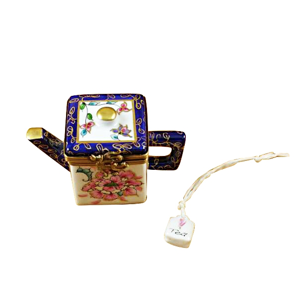 Square teapot w/blue spout & handle