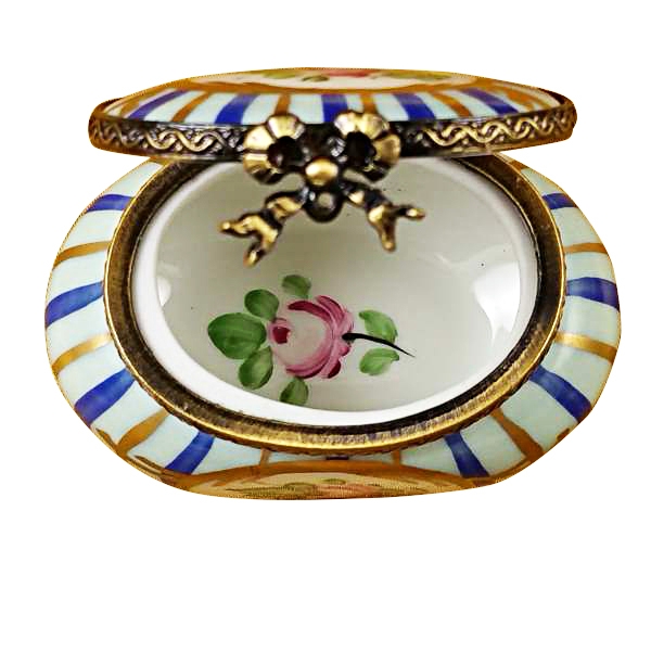 BLUE OVAL W/FLOWERS - Limoges Boxes and Figurines - Limoges Factory Co.