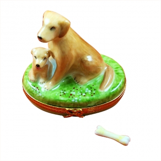 SITTING YELLOW LAB & PUPPY AND REMOVABLE BONE