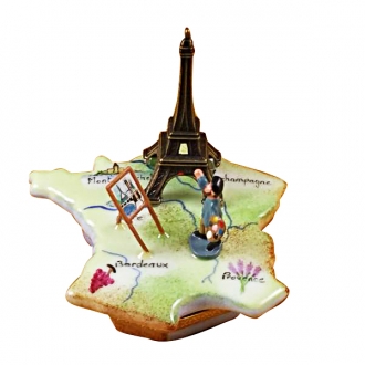 Map of france w/monet & eiffel tower