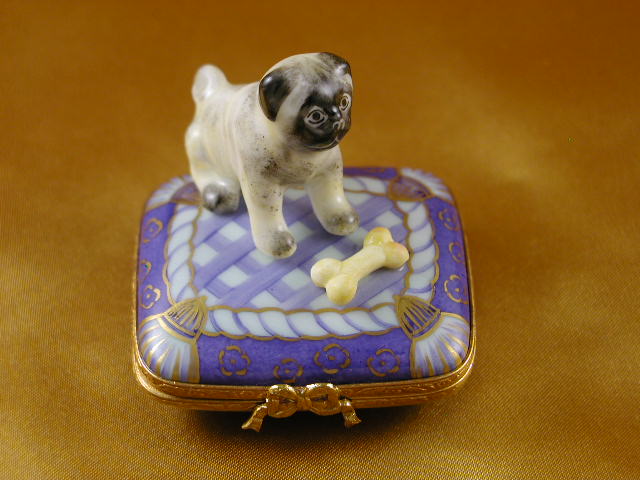 Pug on lavender pillow