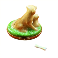 SITTING YELLOW LAB & PUPPY AND REMOVABLE BONE